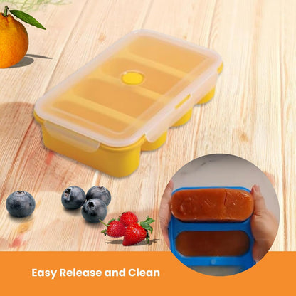 Silicone Freezer Tray with Lid – 4-Compartment BPA-Free Reusable Food Storage Container, Meal Prep & Baby Food Freezer Tray (8.5 oz Each), Leakproof, Microwave, Dishwasher & Freezer Safe