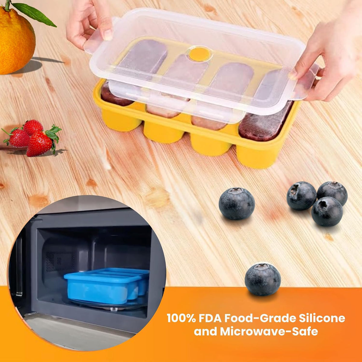 Silicone Freezer Tray with Lid – 4-Compartment BPA-Free Reusable Food Storage Container, Meal Prep & Baby Food Freezer Tray (8.5 oz Each), Leakproof, Microwave, Dishwasher & Freezer Safe
