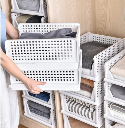 4-Pack Folding Wardrobe Storage Box Plastic Drawer Organizer Stackable Shelf Baskets Cloth Closet Container Bin Cube Home Office Bedroom Laundry Pull Out Drawer Dividers for Clothes,Toys Organization