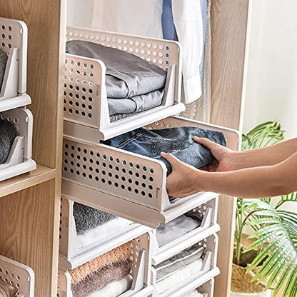 4-Pack Folding Wardrobe Storage Box Plastic Drawer Organizer Stackable Shelf Baskets Cloth Closet Container Bin Cube Home Office Bedroom Laundry Pull Out Drawer Dividers for Clothes,Toys Organization