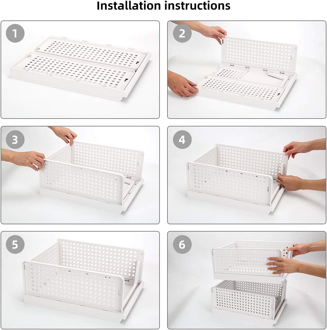4-Pack Folding Wardrobe Storage Box Plastic Drawer Organizer Stackable Shelf Baskets Cloth Closet Container Bin Cube Home Office Bedroom Laundry Pull Out Drawer Dividers for Clothes,Toys Organization