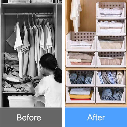 4-Pack Folding Wardrobe Storage Box Plastic Drawer Organizer Stackable Shelf Baskets Cloth Closet Container Bin Cube Home Office Bedroom Laundry Pull Out Drawer Dividers for Clothes,Toys Organization