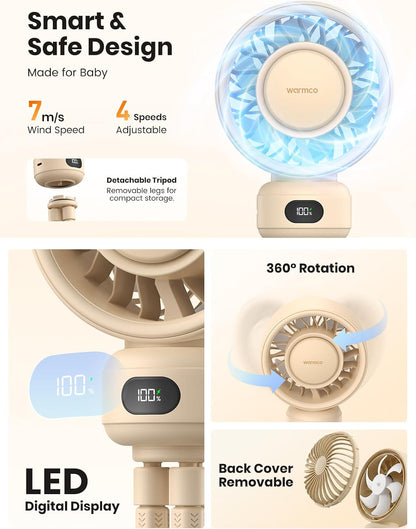 Warmco Portable Stroller Fan, 4000mAh Rechargeable Clip On Fan