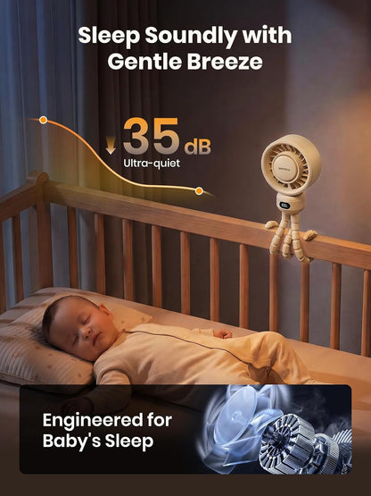 Warmco Portable Stroller Fan, 4000mAh Rechargeable Clip On Fan