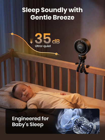 Warmco Portable Stroller Fan, 4000mAh Rechargeable Clip On Fan