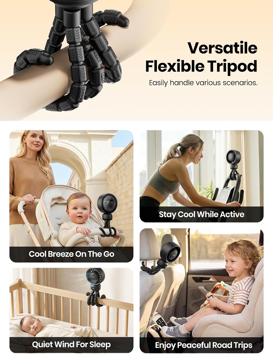 Warmco Portable Stroller Fan, 4000mAh Rechargeable Clip On Fan