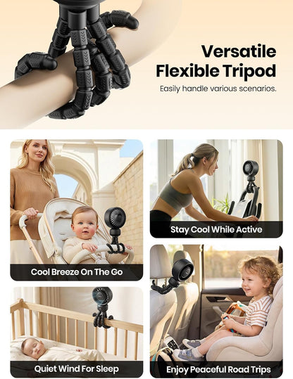 Warmco Portable Stroller Fan, 4000mAh Rechargeable Clip On Fan
