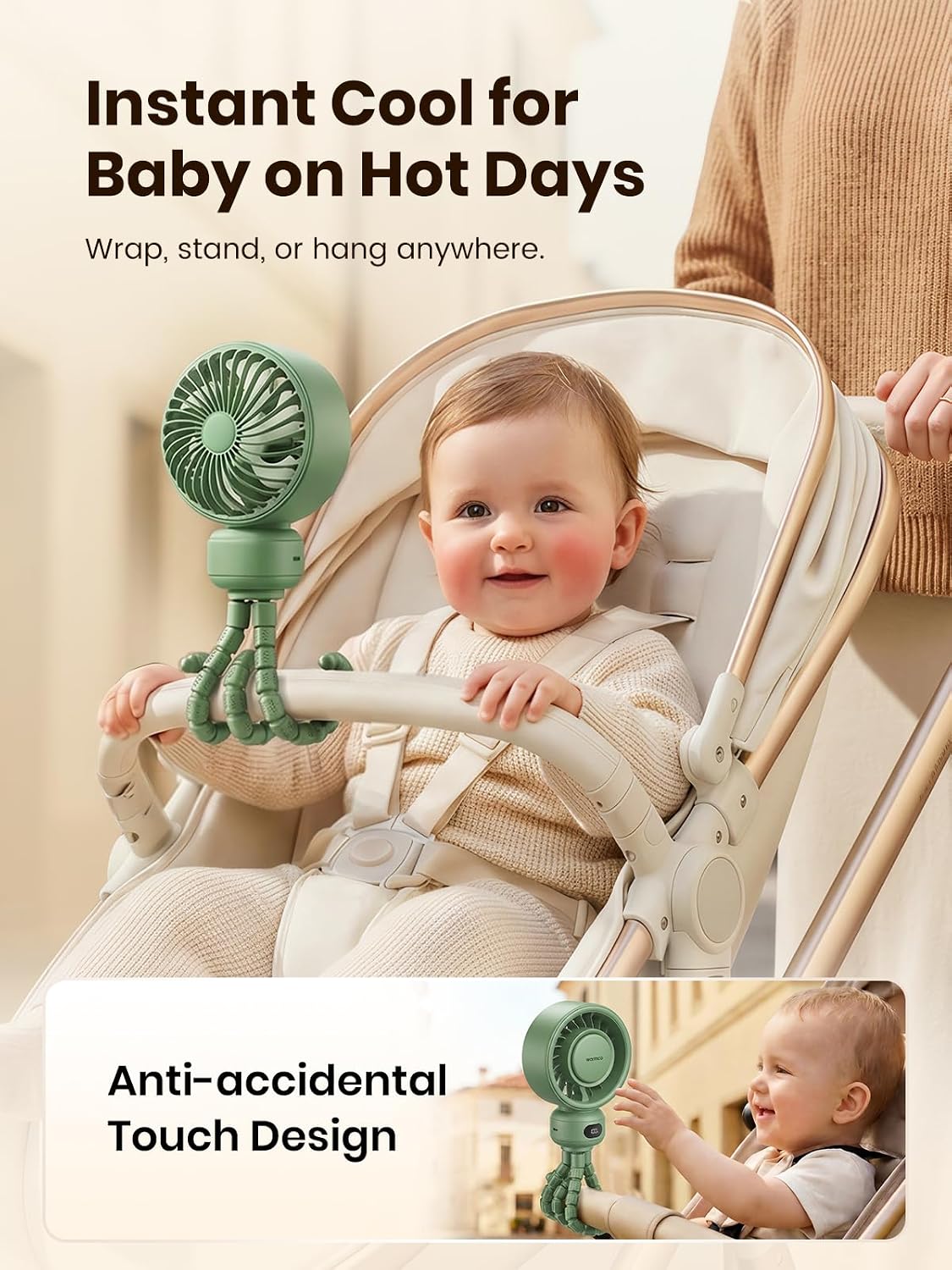 Warmco Portable Stroller Fan, 4000mAh Rechargeable Clip On Fan