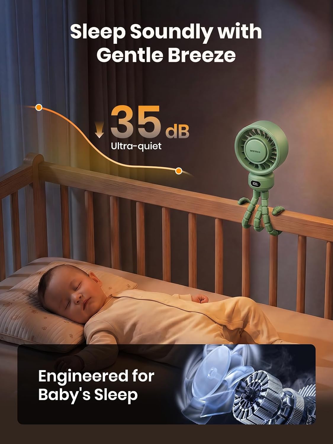 Warmco Portable Stroller Fan, 4000mAh Rechargeable Clip On Fan
