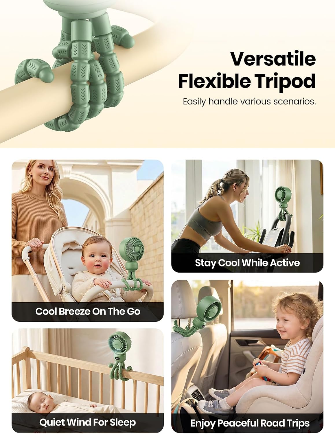 Warmco Portable Stroller Fan, 4000mAh Rechargeable Clip On Fan