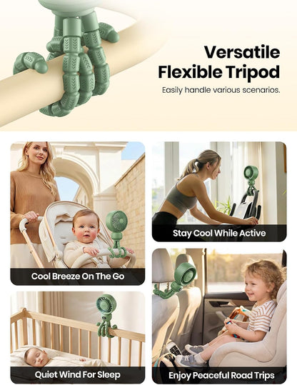 Warmco Portable Stroller Fan, 4000mAh Rechargeable Clip On Fan