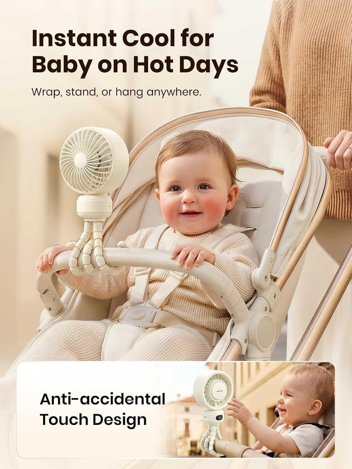 Warmco Portable Stroller Fan, 4000mAh Rechargeable Clip On Fan