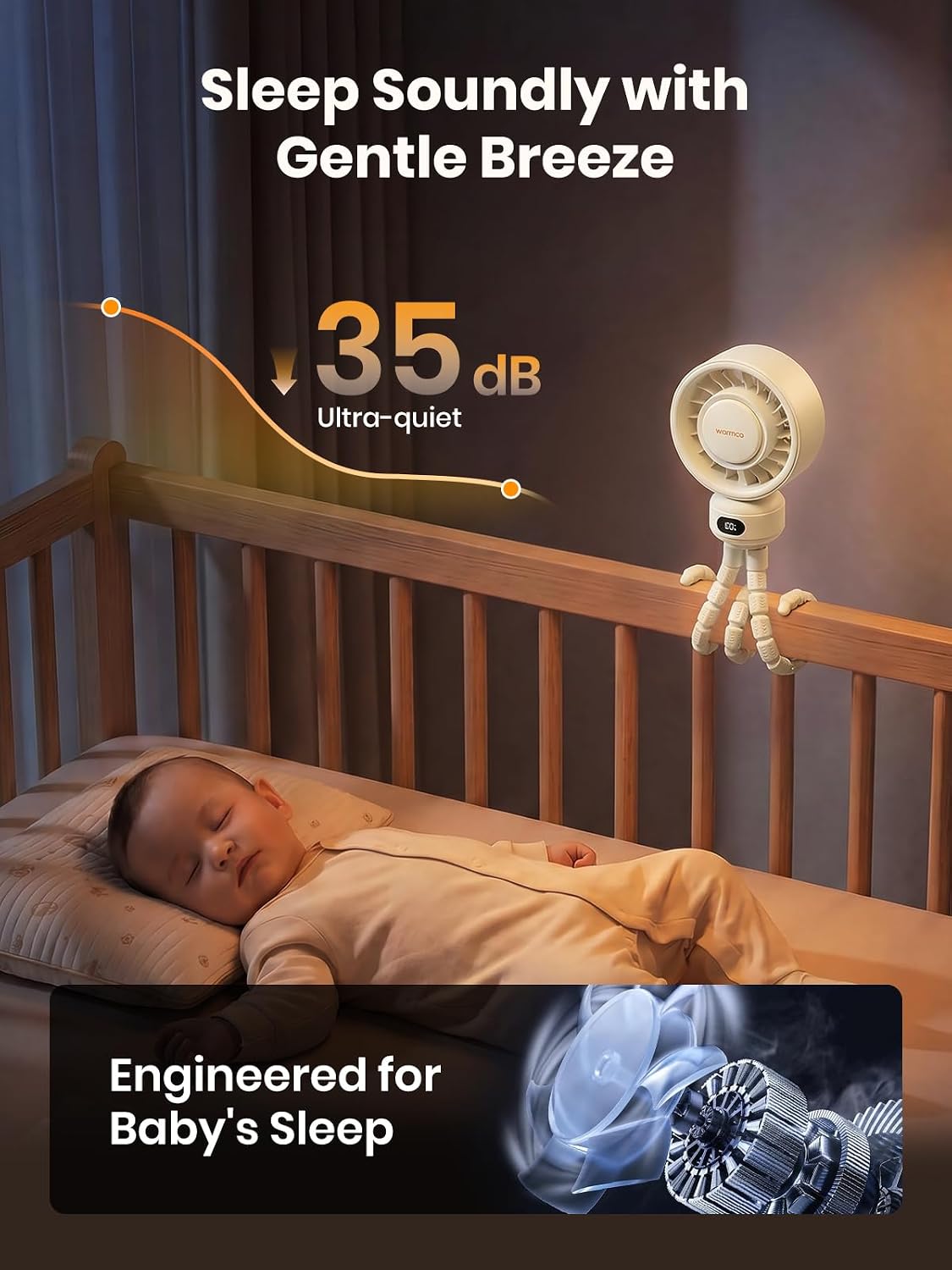 Warmco Portable Stroller Fan, 4000mAh Rechargeable Clip On Fan