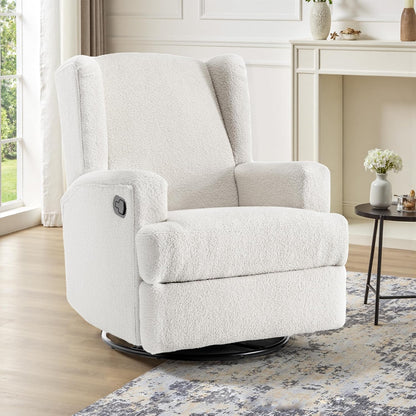 Swivel Rocker Recliner Chair, Floral Wingback Armchair, Navy