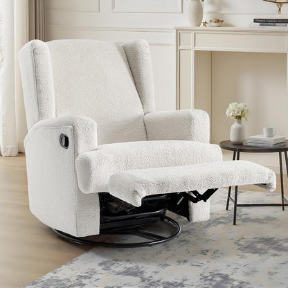 Swivel Rocker Recliner Chair, Floral Wingback Armchair, Navy