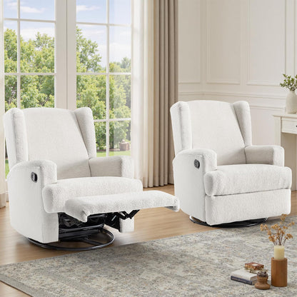 Swivel Rocker Recliner Chair, Floral Wingback Armchair, Navy