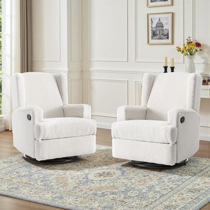 Swivel Rocker Recliner Chair, Floral Wingback Armchair, Navy