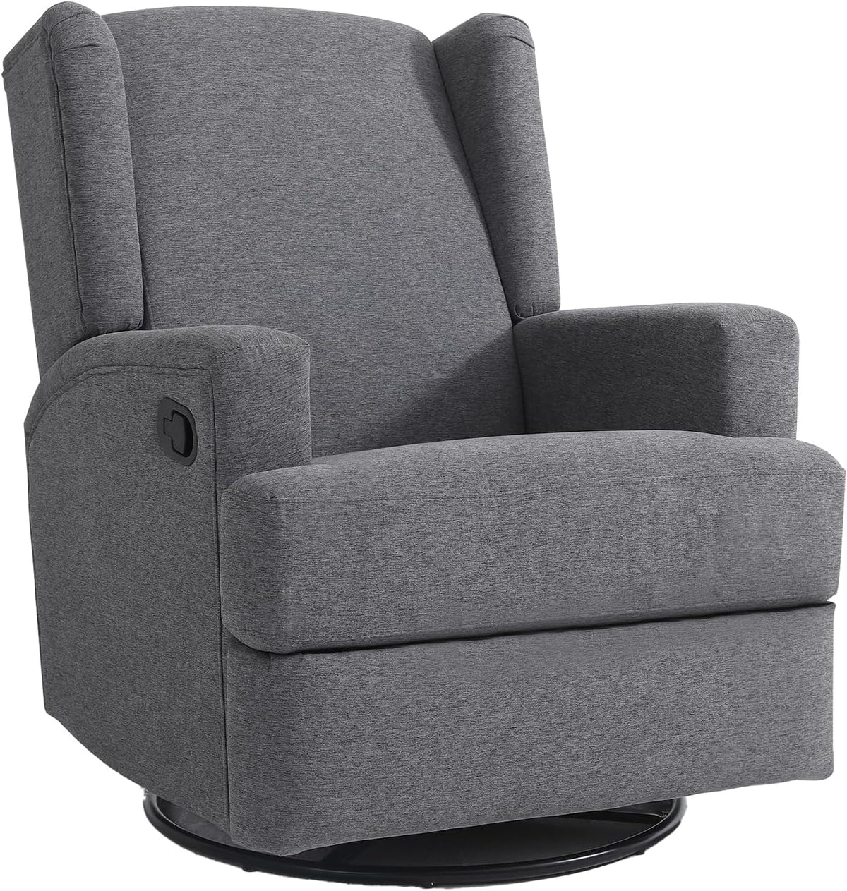 Swivel Rocker Recliner Chair, Floral Wingback Armchair, Navy