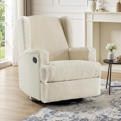 Swivel Rocker Recliner Chair, Floral Wingback Armchair, Navy