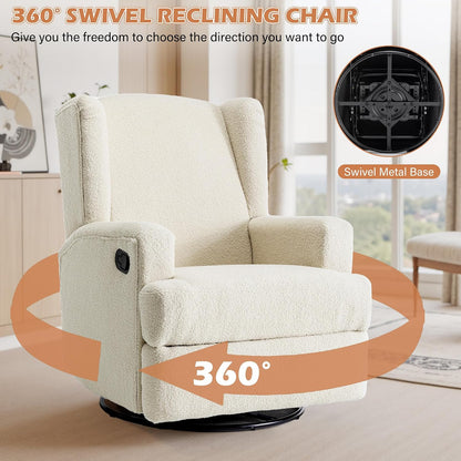 Swivel Rocker Recliner Chair, Floral Wingback Armchair, Navy
