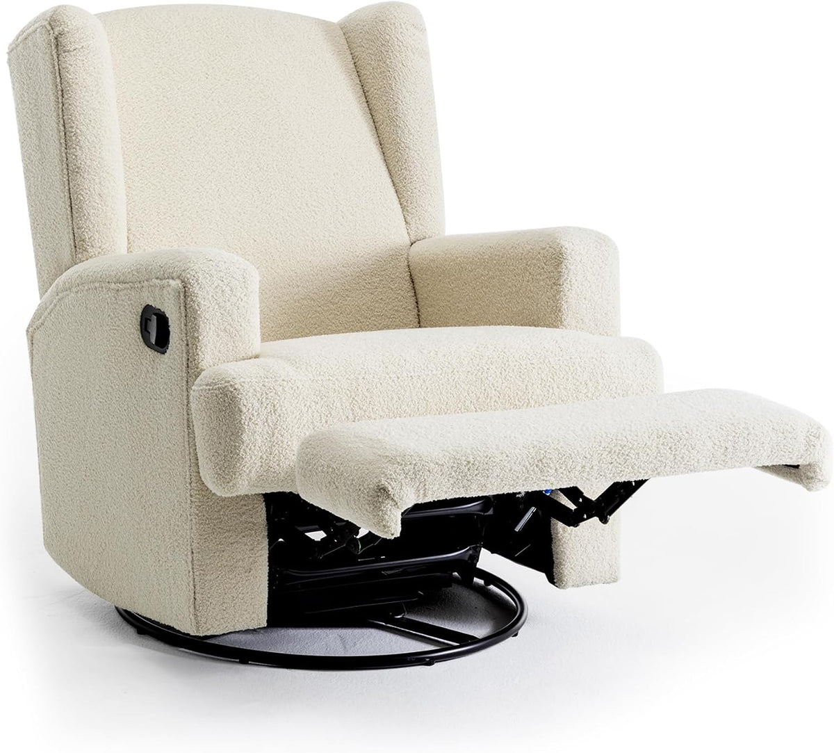 Swivel Rocker Recliner Chair, Floral Wingback Armchair, Navy
