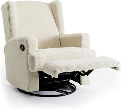 Swivel Rocker Recliner Chair, Floral Wingback Armchair, Navy