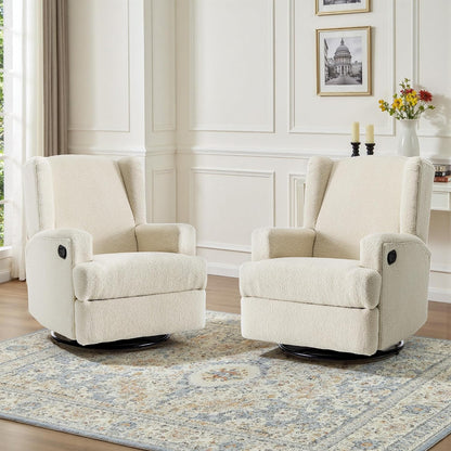 Swivel Rocker Recliner Chair, Floral Wingback Armchair, Navy