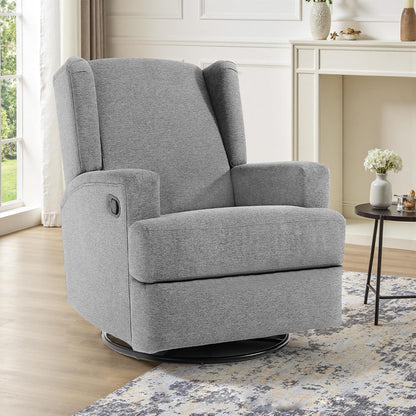 Swivel Rocker Recliner Chair, Floral Wingback Armchair, Navy
