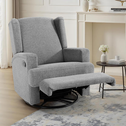 Swivel Rocker Recliner Chair, Floral Wingback Armchair, Navy