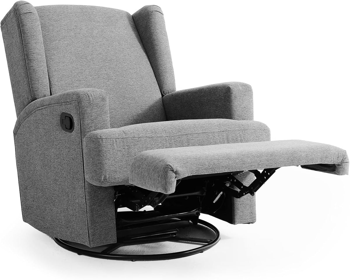 Swivel Rocker Recliner Chair, Floral Wingback Armchair, Navy