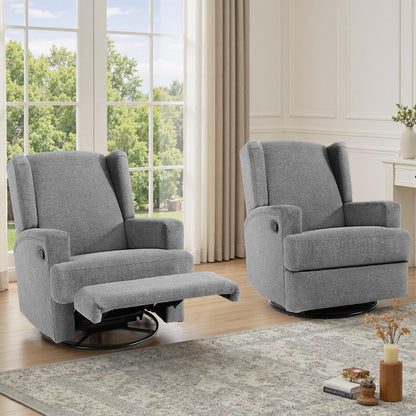 Swivel Rocker Recliner Chair, Floral Wingback Armchair, Navy