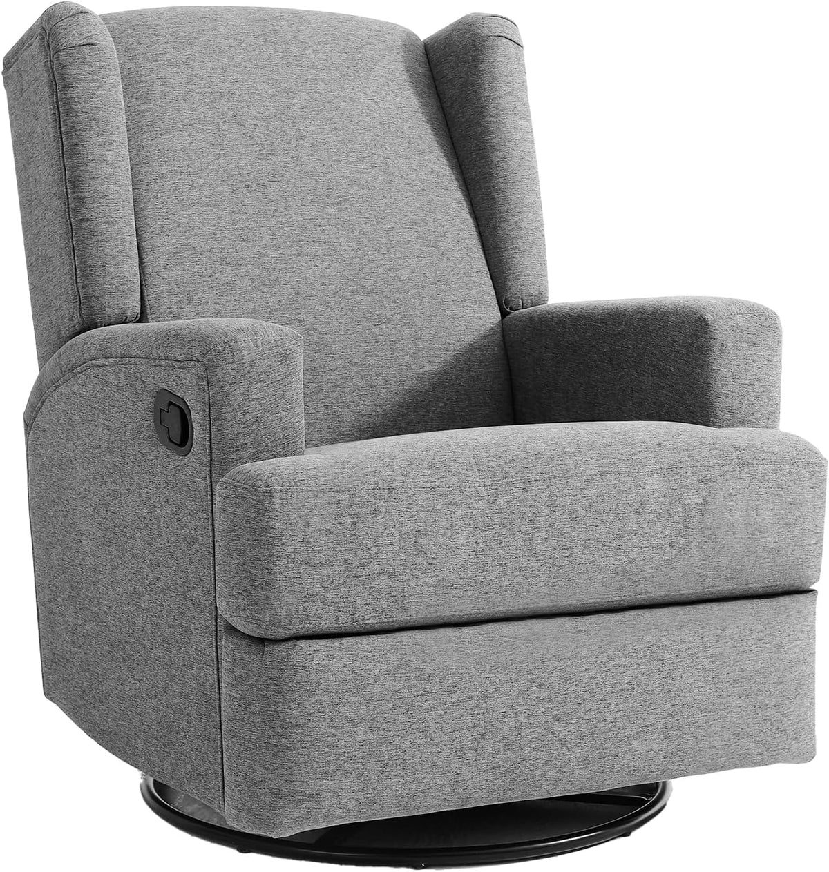 Swivel Rocker Recliner Chair, Floral Wingback Armchair, Navy