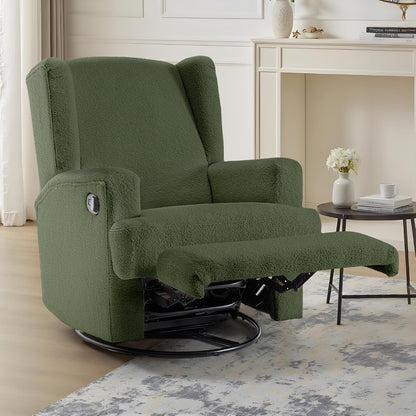 Swivel Rocker Recliner Chair, Floral Wingback Armchair, Navy