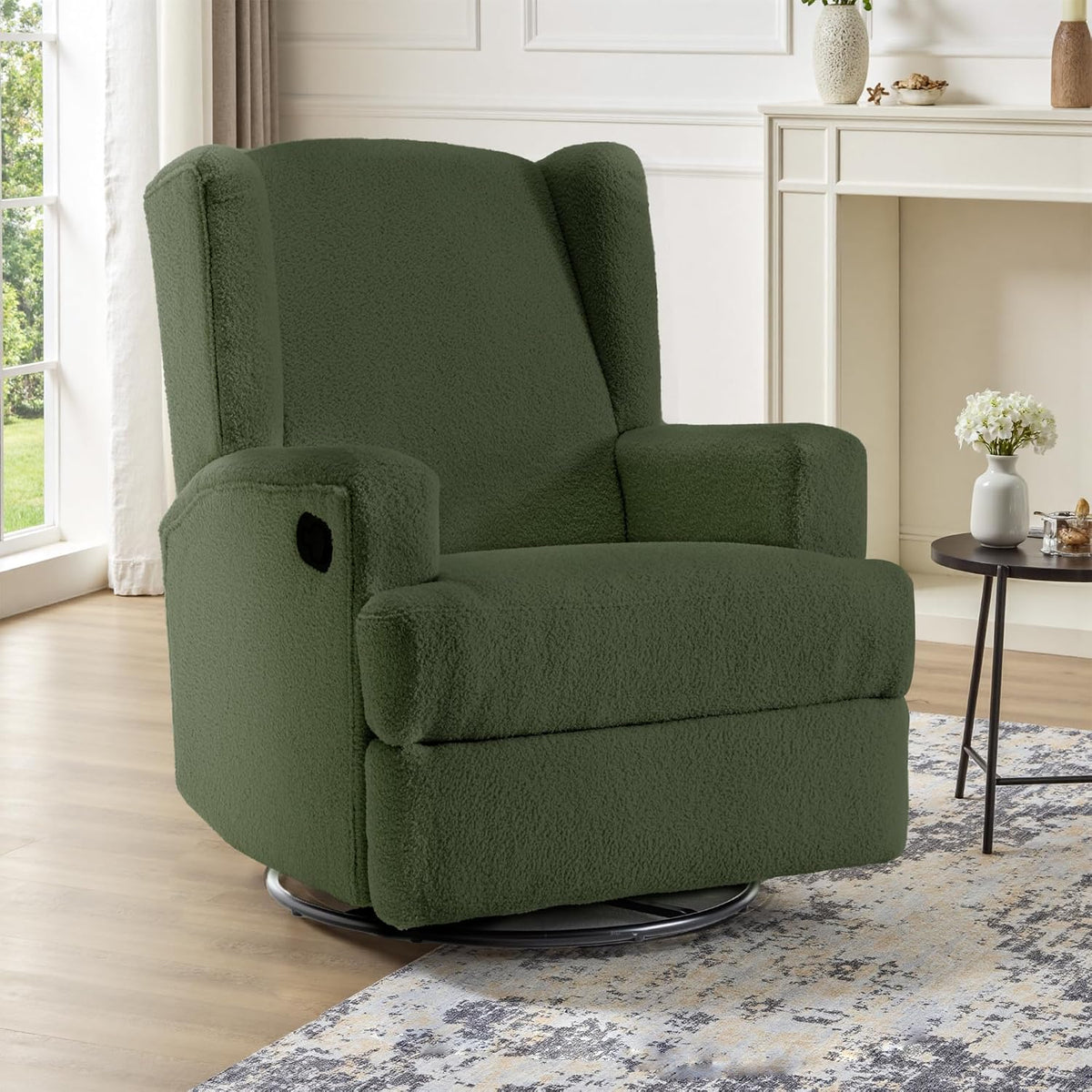 Swivel Rocker Recliner Chair, Floral Wingback Armchair, Navy