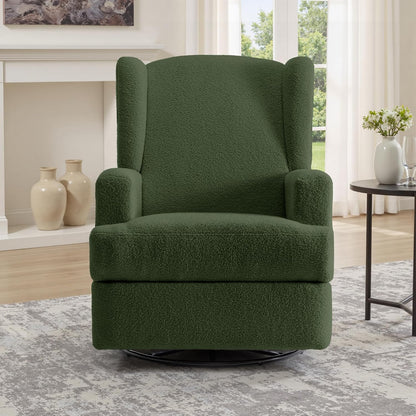 Swivel Rocker Recliner Chair, Floral Wingback Armchair, Navy