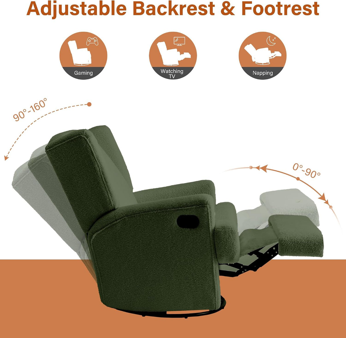 Swivel Rocker Recliner Chair, Floral Wingback Armchair, Navy