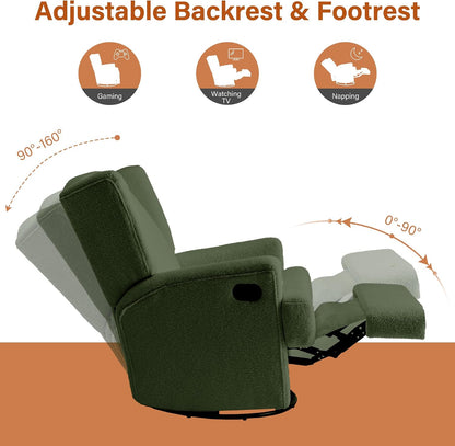 Swivel Rocker Recliner Chair, Floral Wingback Armchair, Navy