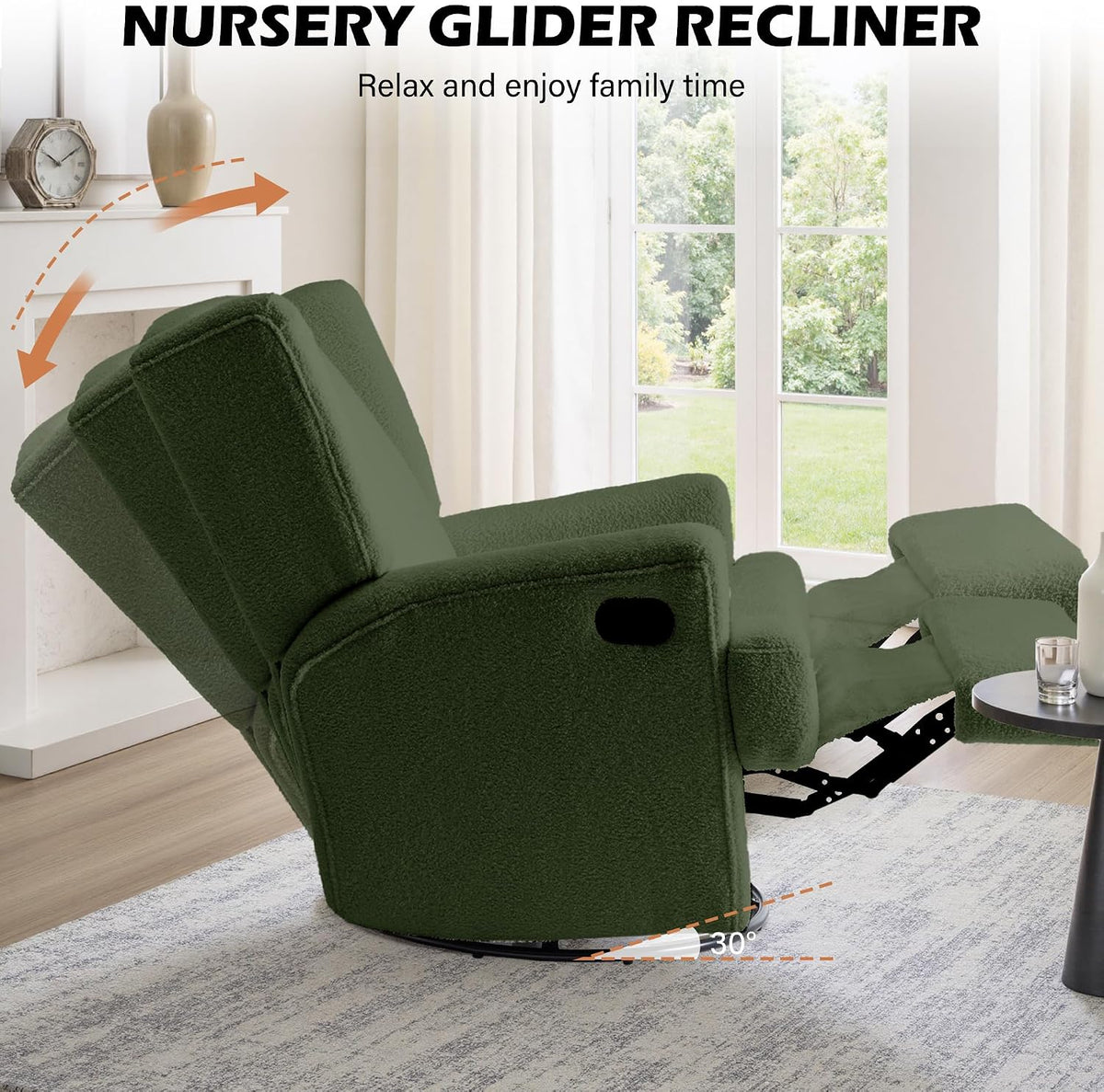 Swivel Rocker Recliner Chair, Floral Wingback Armchair, Navy
