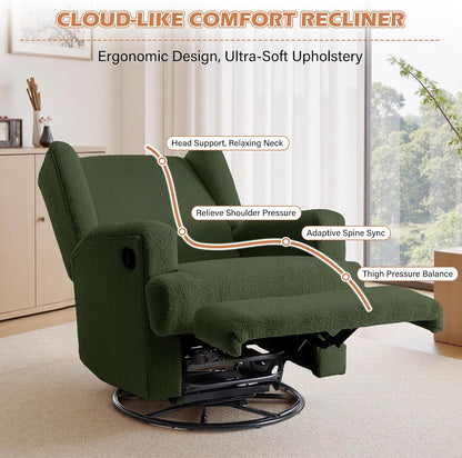 Swivel Rocker Recliner Chair, Floral Wingback Armchair, Navy
