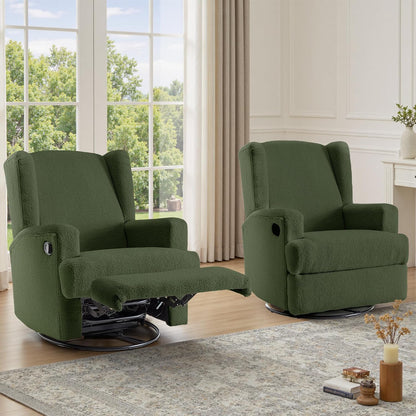 Swivel Rocker Recliner Chair, Floral Wingback Armchair, Navy