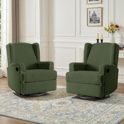 Swivel Rocker Recliner Chair, Floral Wingback Armchair, Navy