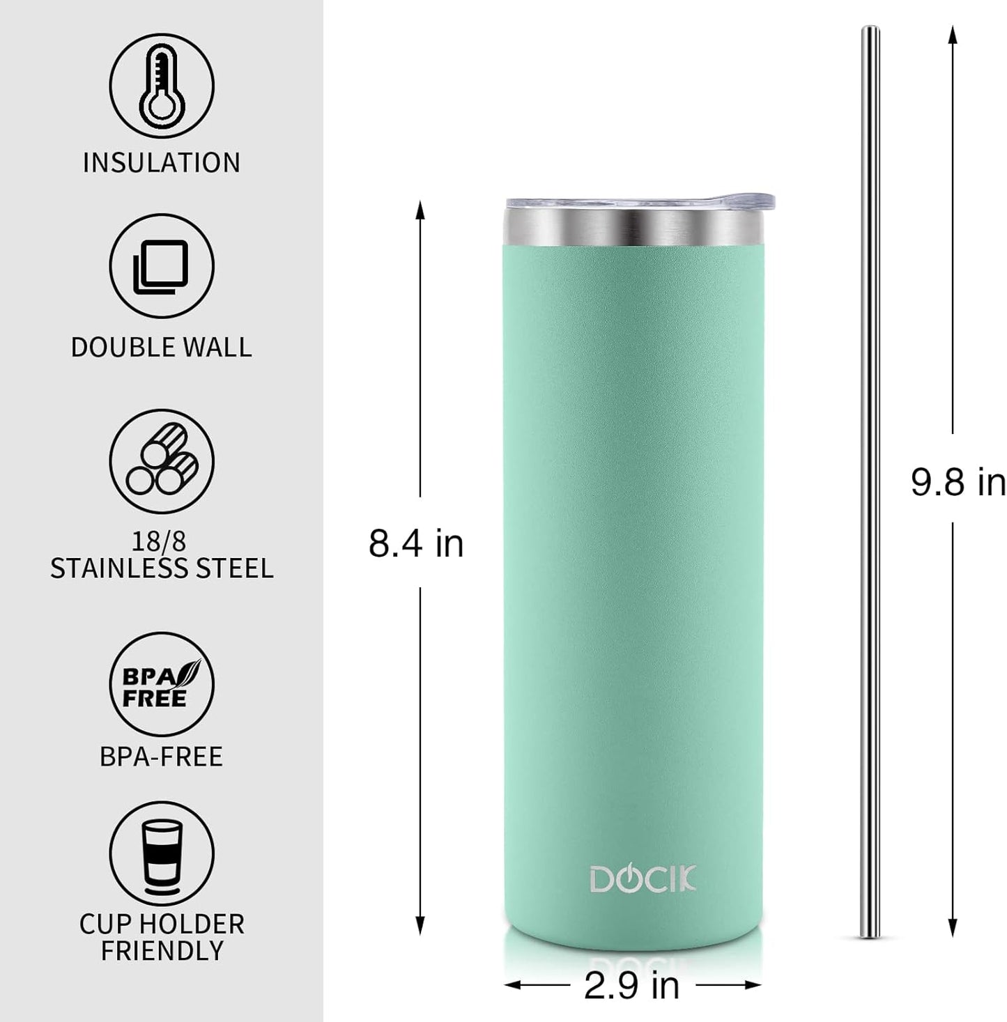 20 oz Straight Skinny Tumblers 4 Pack, Stainless Steel Double Wall Vacuum Insulated Slim Travel Tumbler Cup with Lids and Straws, Gifts for Women Men Him Her