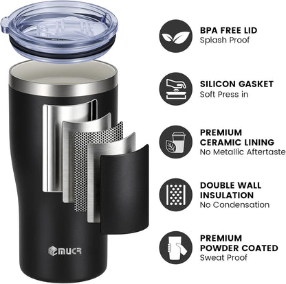 17oz Ceramic Lined Travel Tumbler Fits Car Cup Holder,White | Cleaning Brush, Excellent Heat Retention, Sweat-Proof, Easy to Clean, Ideal for Travel, Coffee, Tea
