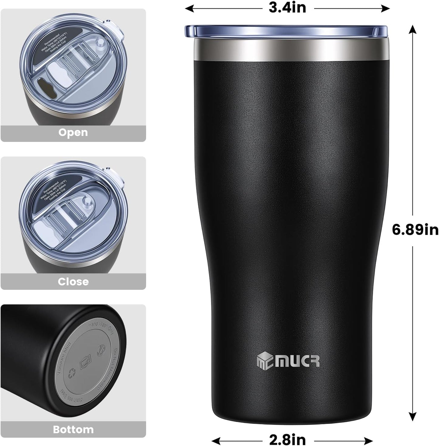17oz Ceramic Lined Travel Tumbler Fits Car Cup Holder,White | Cleaning Brush, Excellent Heat Retention, Sweat-Proof, Easy to Clean, Ideal for Travel, Coffee, Tea