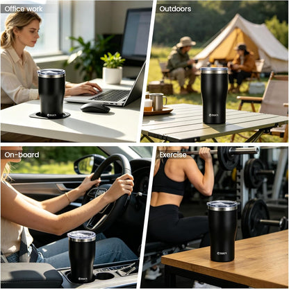 17oz Ceramic Lined Travel Tumbler Fits Car Cup Holder,White | Cleaning Brush, Excellent Heat Retention, Sweat-Proof, Easy to Clean, Ideal for Travel, Coffee, Tea