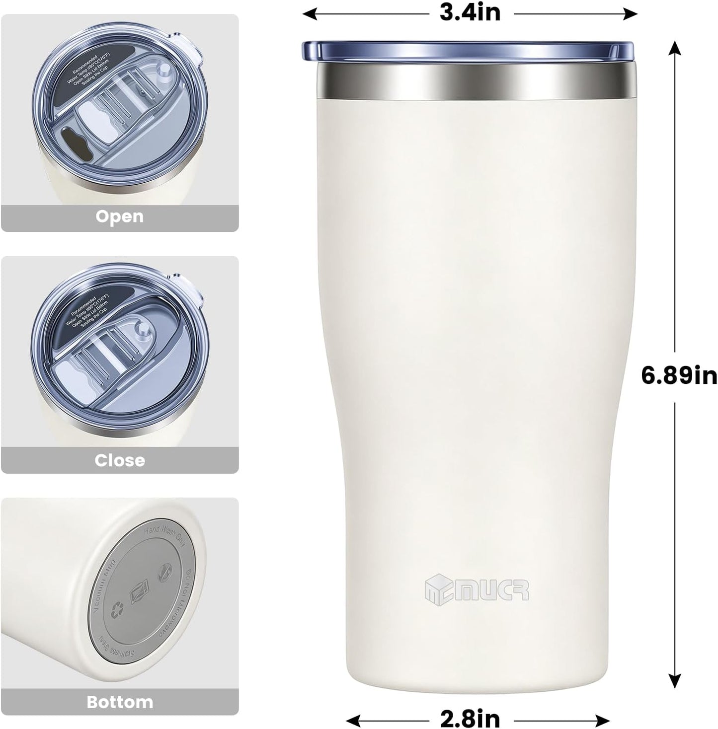 17oz Ceramic Lined Travel Tumbler Fits Car Cup Holder,White | Cleaning Brush, Excellent Heat Retention, Sweat-Proof, Easy to Clean, Ideal for Travel, Coffee, Tea