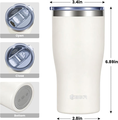 17oz Ceramic Lined Travel Tumbler Fits Car Cup Holder,White | Cleaning Brush, Excellent Heat Retention, Sweat-Proof, Easy to Clean, Ideal for Travel, Coffee, Tea