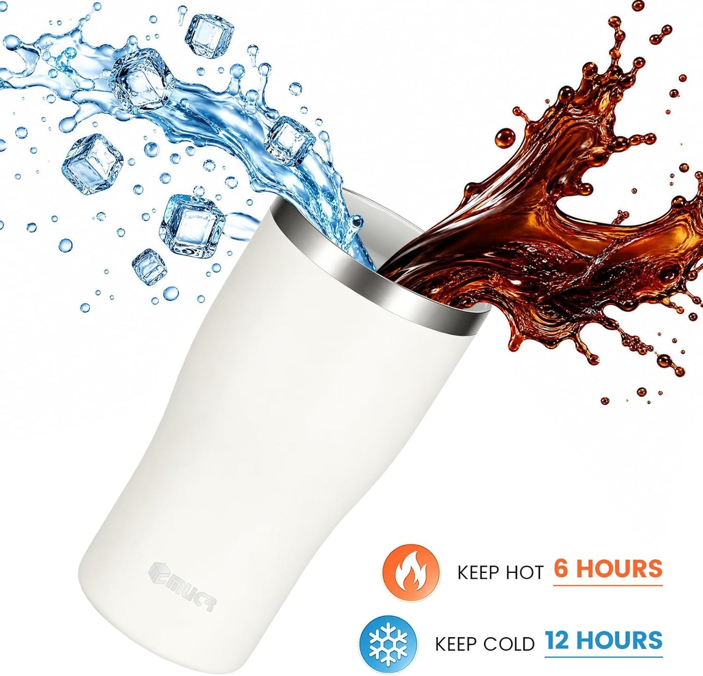 17oz Ceramic Lined Travel Tumbler Fits Car Cup Holder,White | Cleaning Brush, Excellent Heat Retention, Sweat-Proof, Easy to Clean, Ideal for Travel, Coffee, Tea