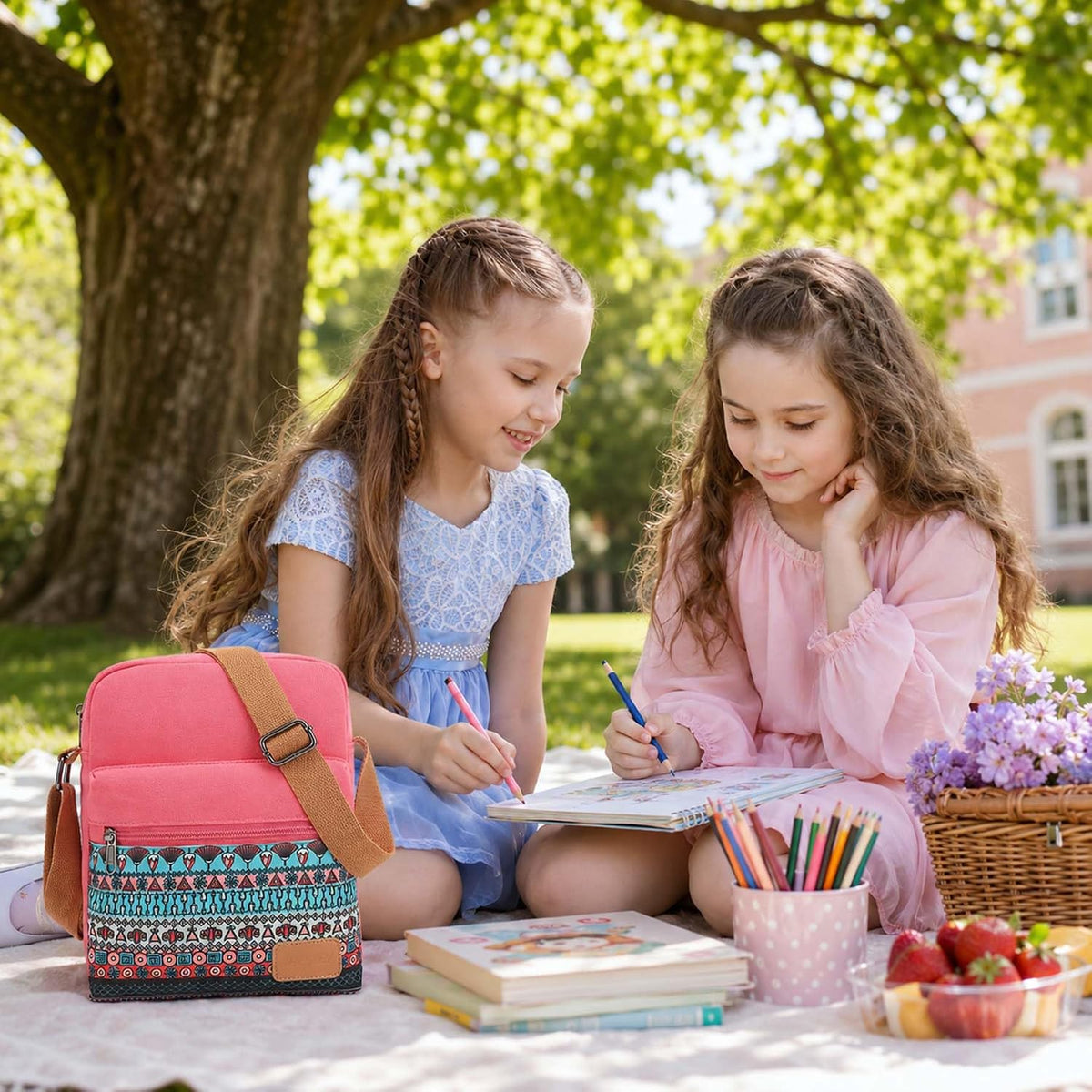 Girls Crossbody Purses for Kids 2 PCS Cross Body Bag Women Messenger Bag Girls Canvas Bag Cross Body Purse Set - Colors B