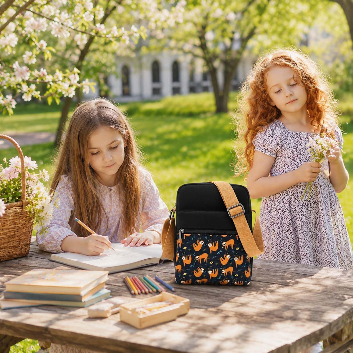 Girls Crossbody Purses for Kids 2 PCS Cross Body Bag Women Messenger Bag Girls Canvas Bag Cross Body Purse Set - Colors B